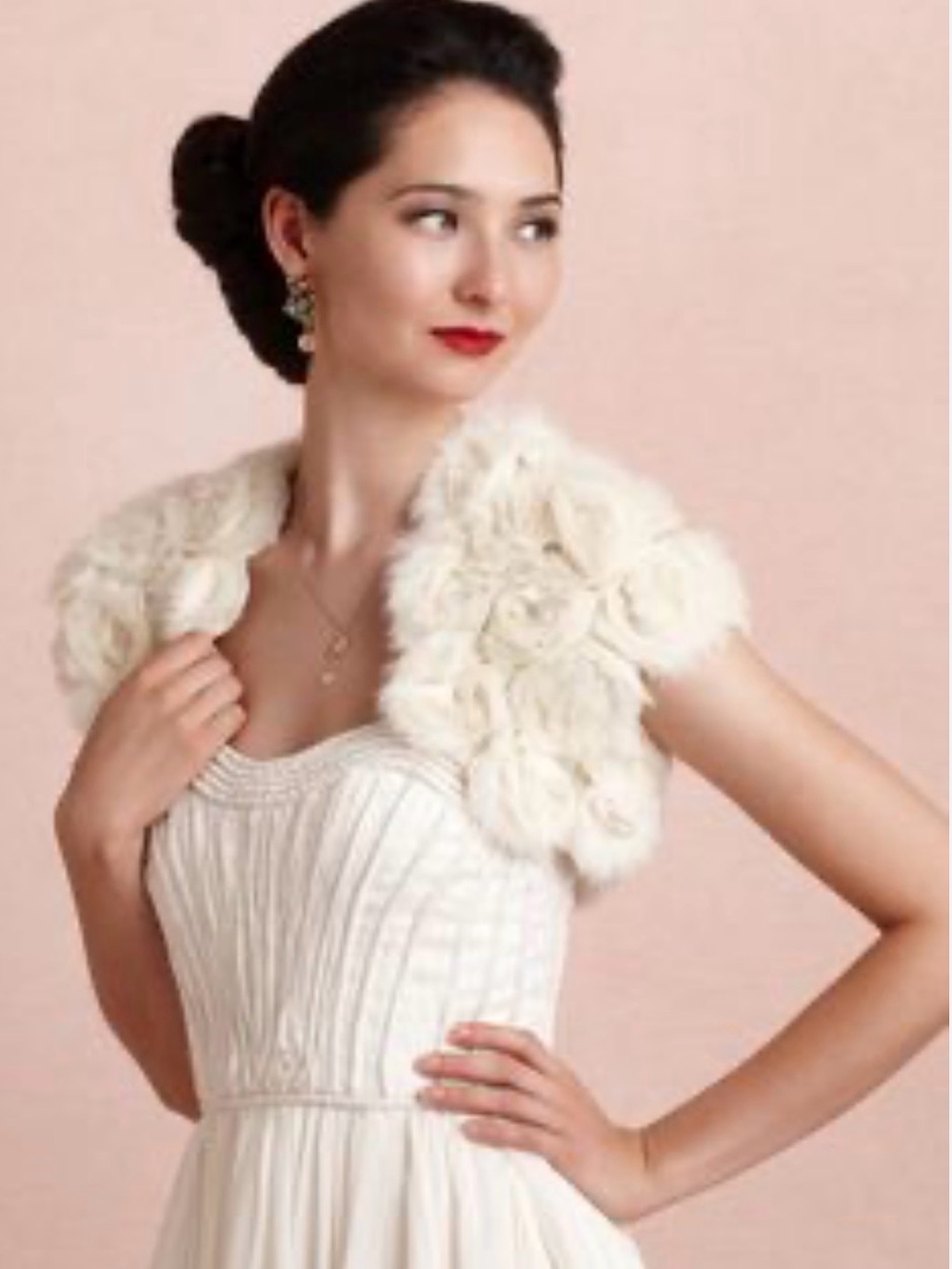 BHLDN Harrison Morgan Ivory Rosette Bridal Shrug with Satin Lining